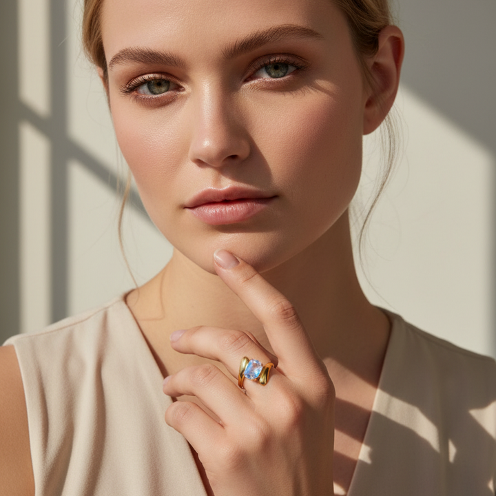 Statement zirkon Ring i 18 karat Forgyldt Ædelstål