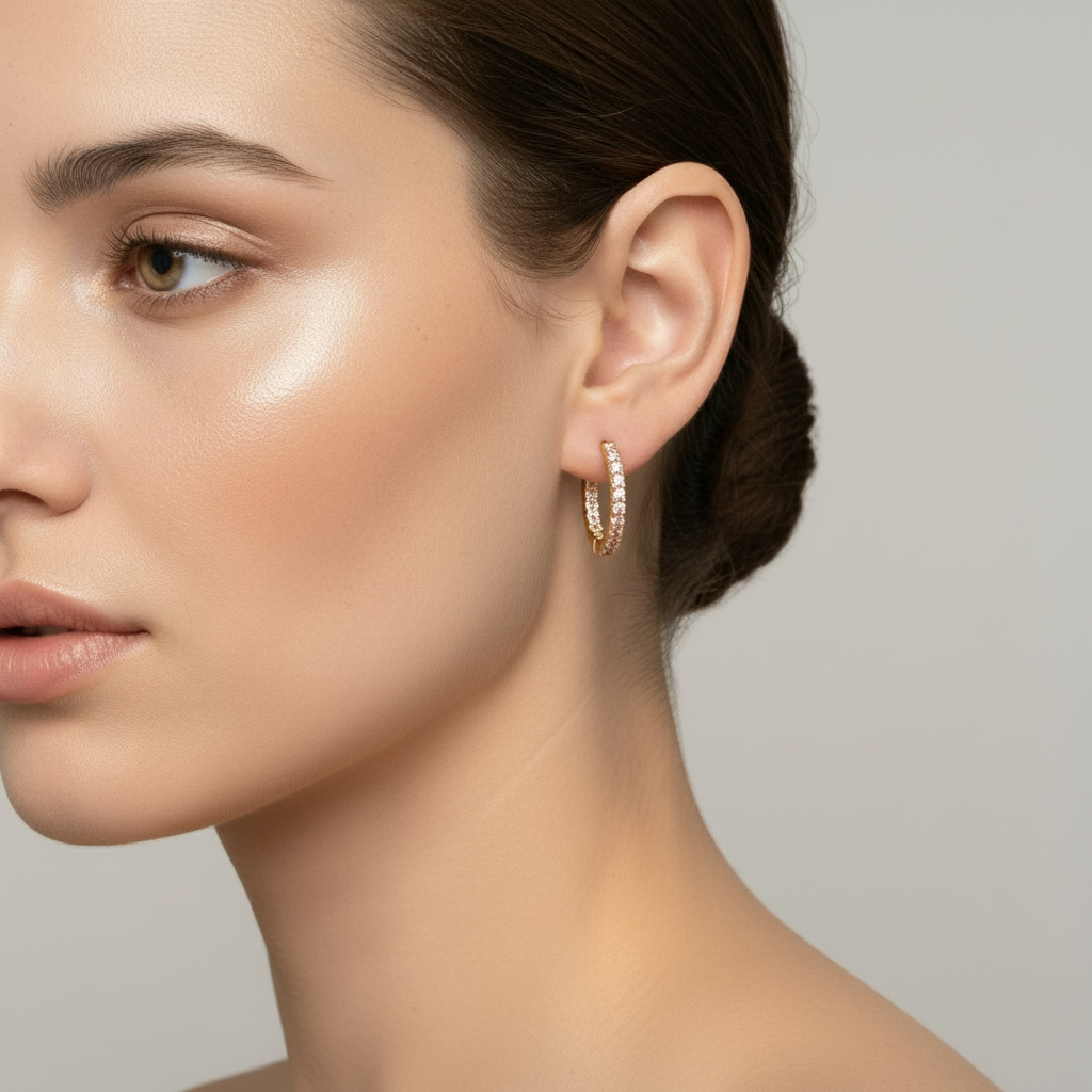 Lyserøde zirkon hoops i 18 karat forgyldt kobber