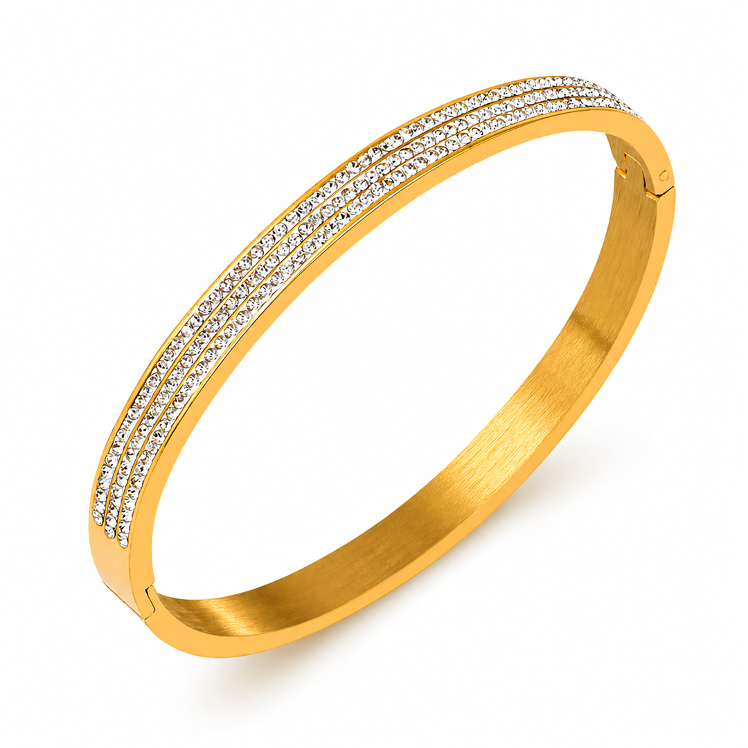 Bangle armring med zirkoner - 18 karat forgyldt titanium