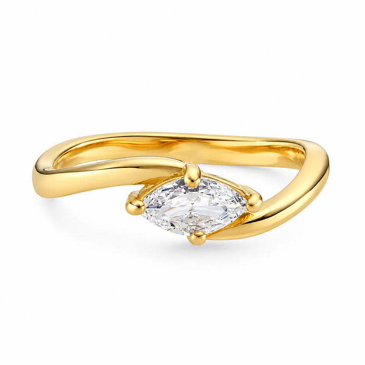 Ring med marquise-formet zirkon - 18 karat forgyldt ædelstål