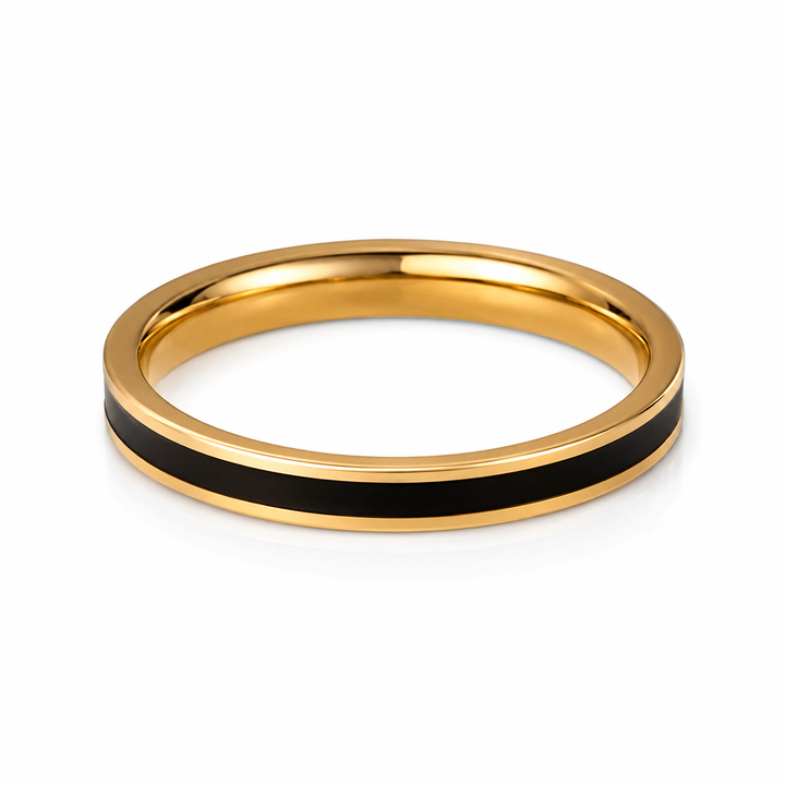 Band ring sort emalje - 18 karat forgyldt ædelstål