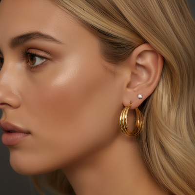 (Kopi) Twistet Triple hoops i 18 karat forgyldt ædelstål