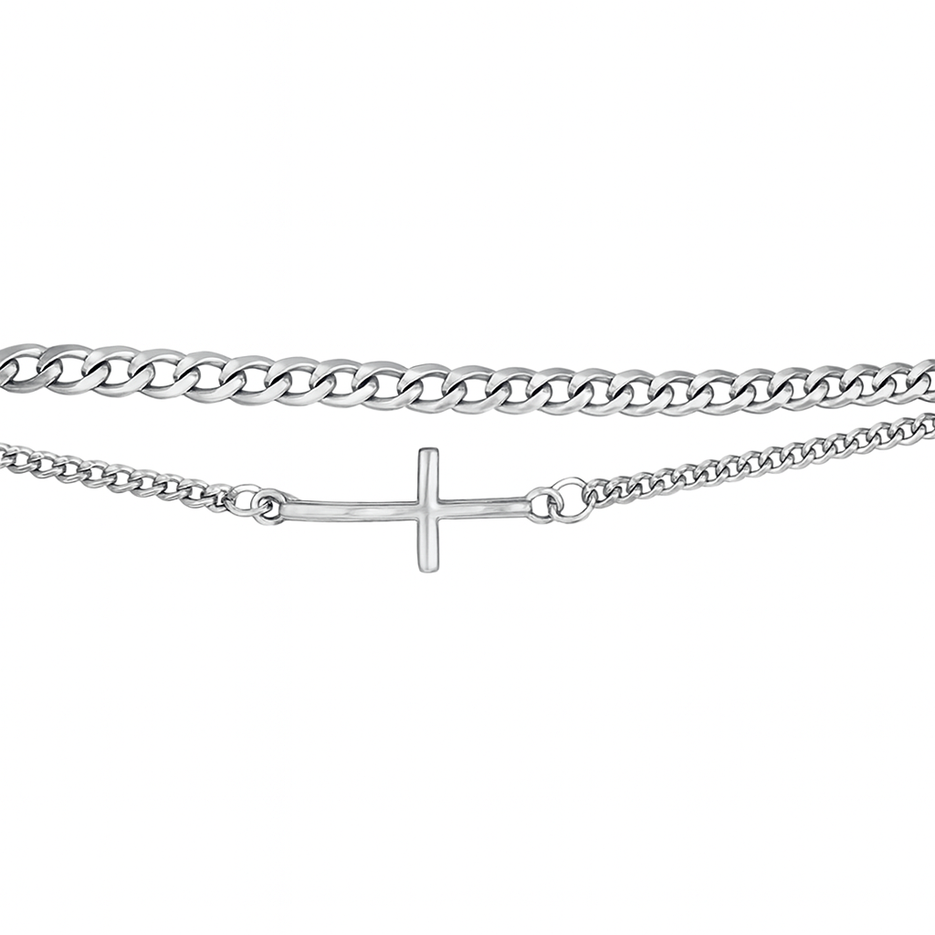 Dobbelt herre panser armbånd med kors i ædelstål