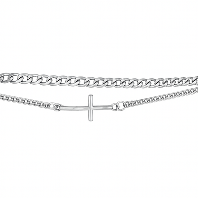 Dobbelt herre panser armbånd med kors i ædelstål