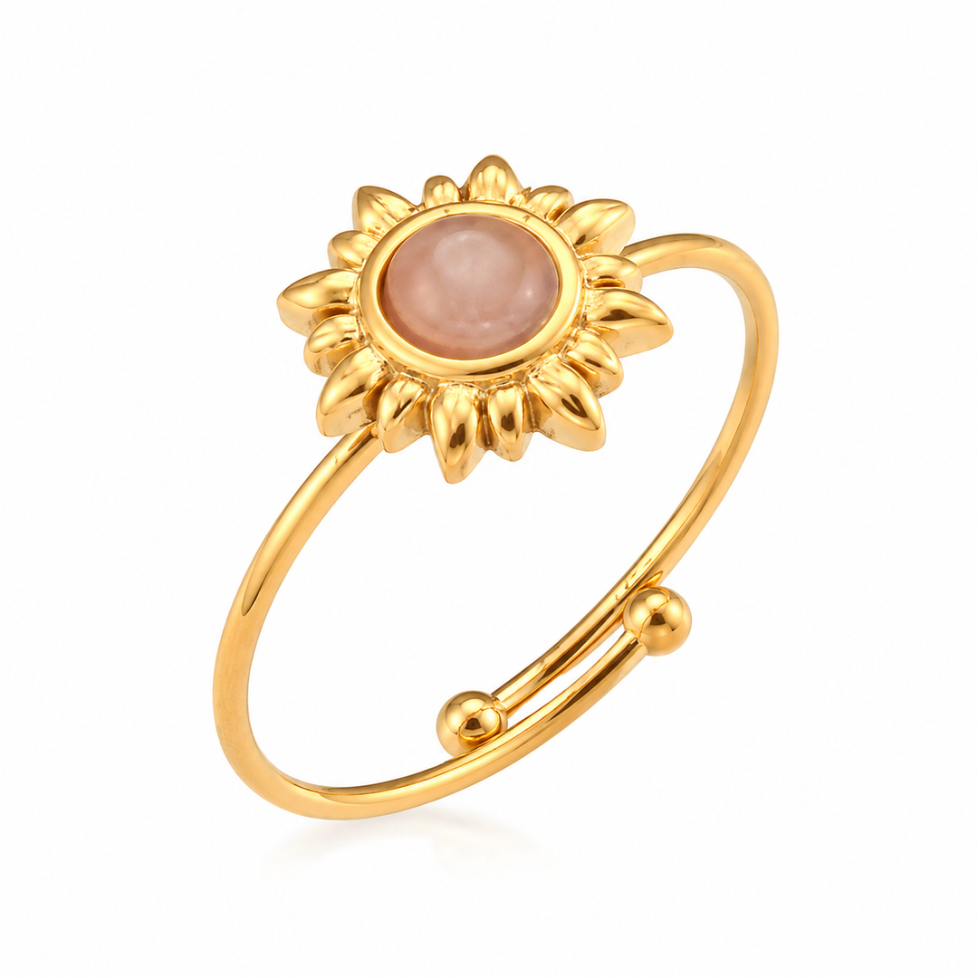 Vintage sol ring soft pink opal - 18 karat forgyldt ædelstål