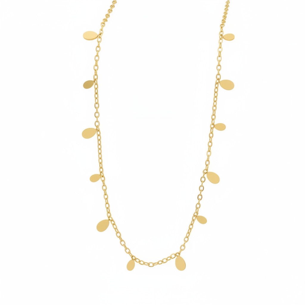Halskæde med små dråbe vedhæng i 18 karat forgyldt titanium