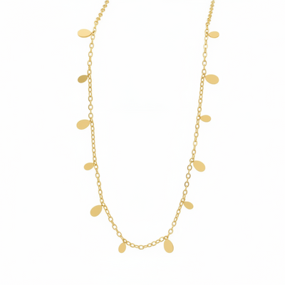 Halskæde med små dråbe vedhæng i 18 karat forgyldt titanium