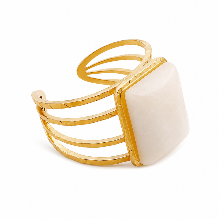 Vintage ring hvid resin - 18 karat forgyldt ædelstål