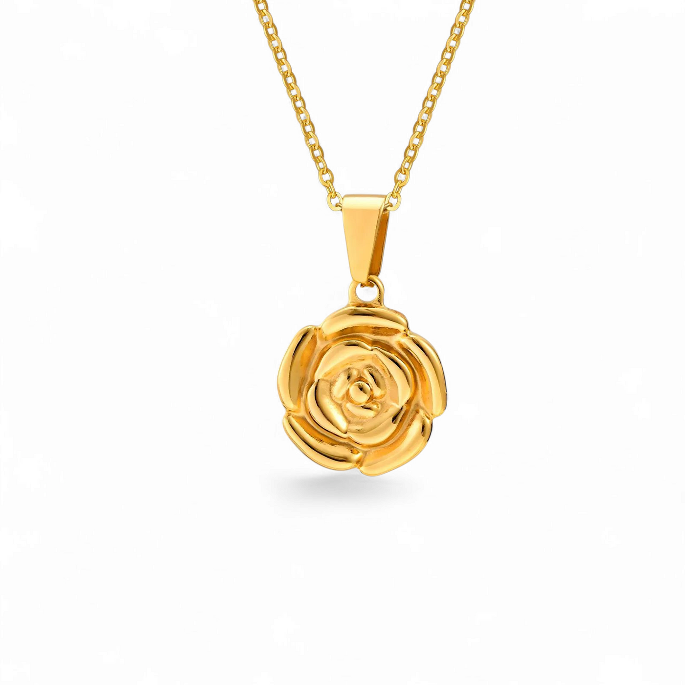 Halskæde med rose vedhæng i 18 karat forgyldt ædelstål