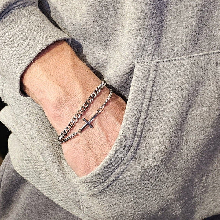 Dobbelt herre panser armbånd med kors - ædelstål