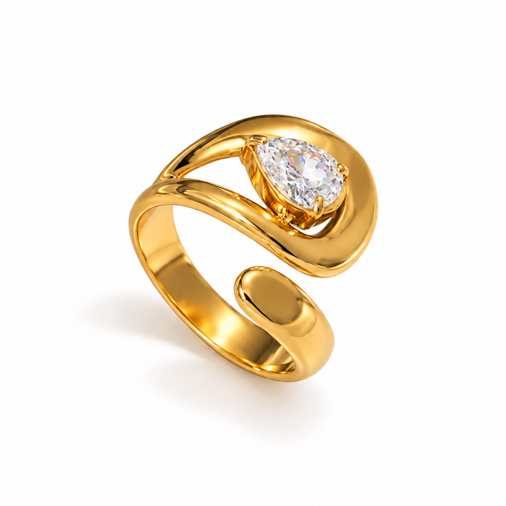 Dråbe zirkon ring - 18 karat forgyldt ædelstål