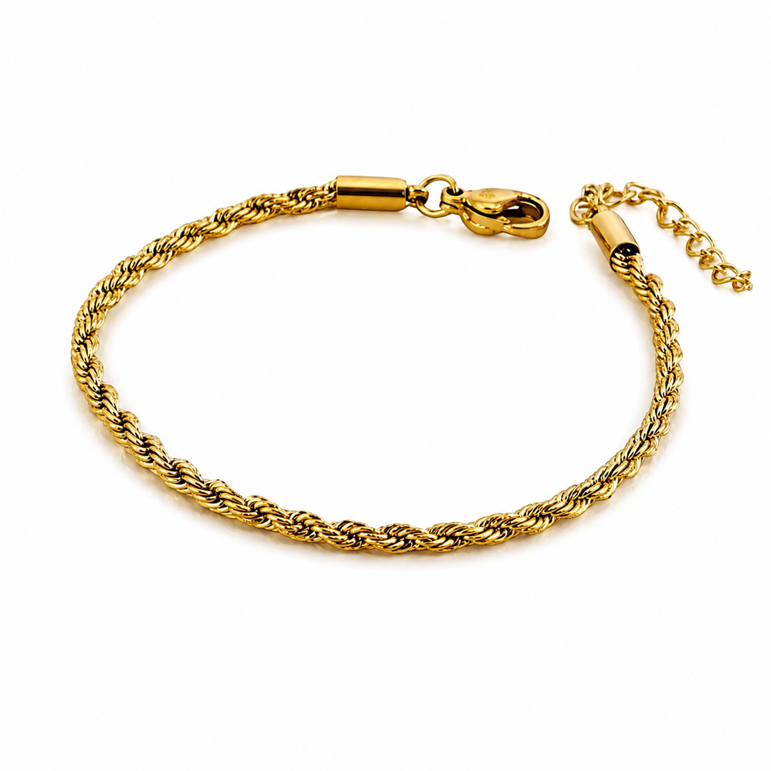 Rope armbånd 4mm. i 18 karat forgyldt stål
