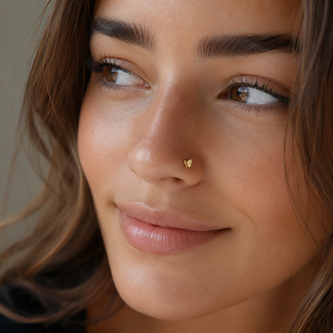 Sommerfugl næse piercing - 18 karat forgyldt ædelstål