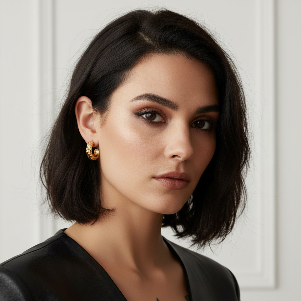 Hoops med smeltet overflade i 18 karat forgyldt titanium