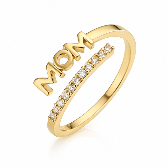 Mom ring med zirkoner i 18 karat forgyldt kobber