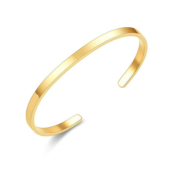Åben Armring 6mm - 18 karat forgyldt ædelstål. (Kan graveres indvendigt og udvendigt)