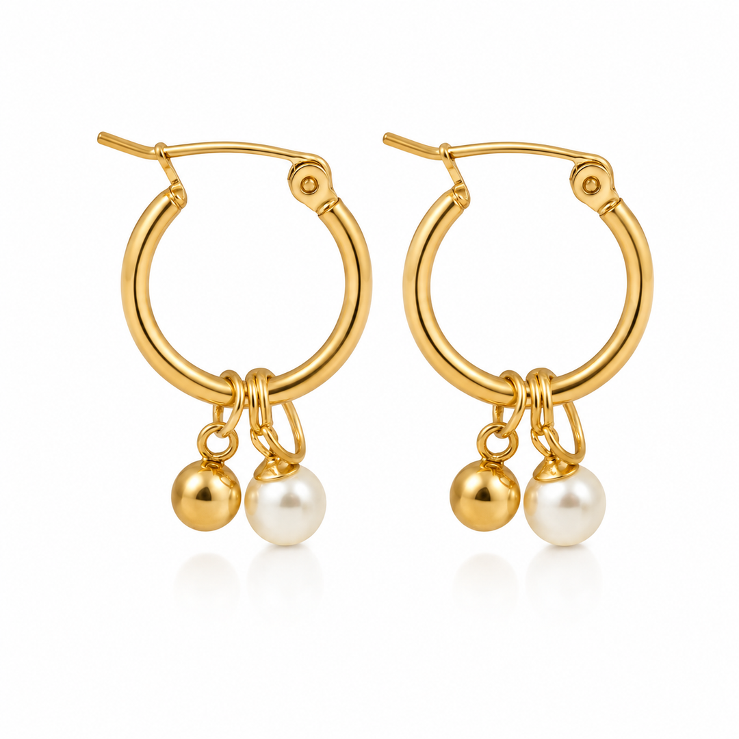 Hoops med kugle &amp; perle vedhæng - 18 karat titanium