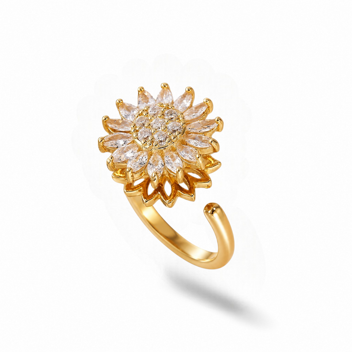 Roterende fidget antistress solsikke ring - 18 karat forgyldt titanium
