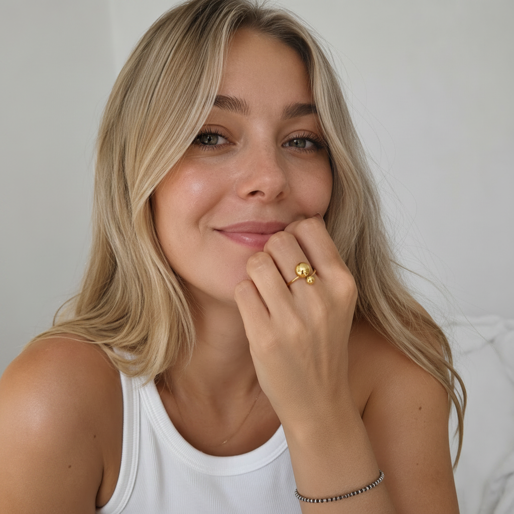 Ring med kugler i 18 karat forgyldt titanium