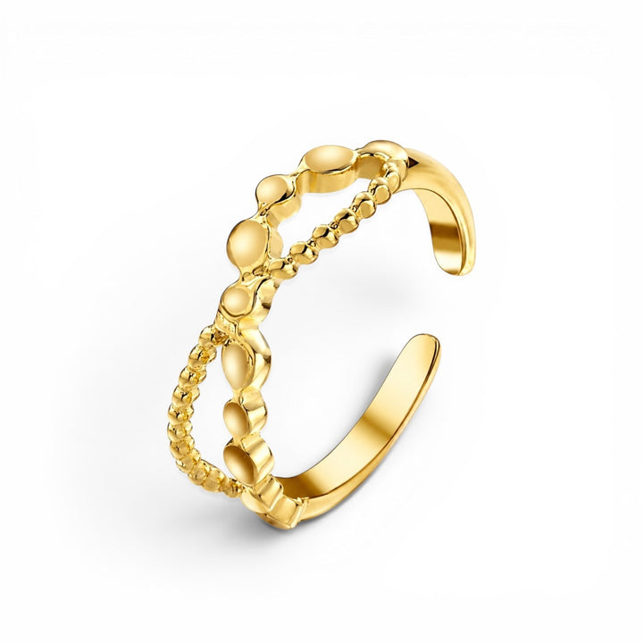 Boblet kryds ring - 18 karat forgyldt ædelstål