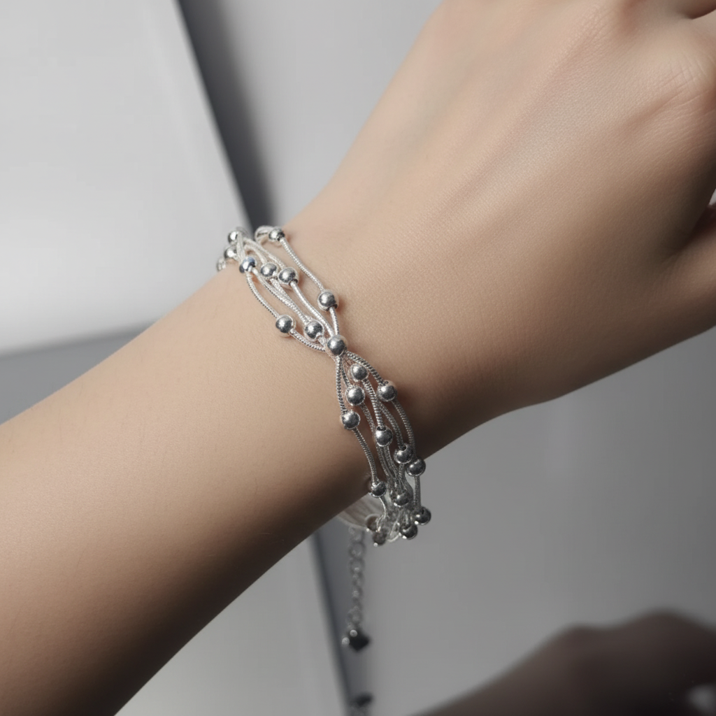 Armbånd 5 lags kugler - 925 sølvbelagt kobber
