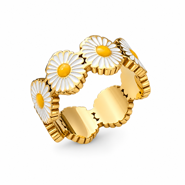 Ring marguerit - 18 karat forgyldt ædelstål og emalje