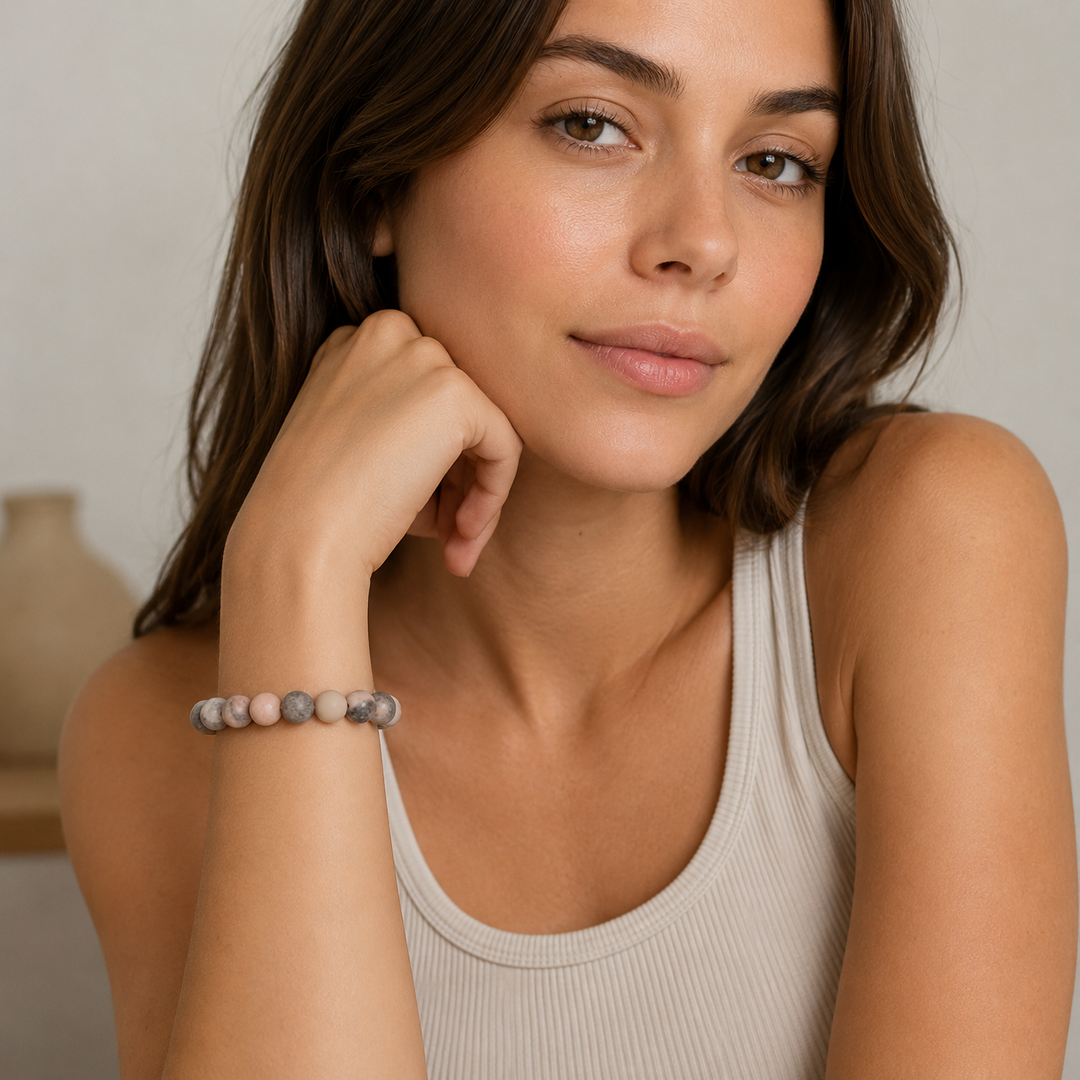 Natursten Pink Zebra Jaspis armbånd