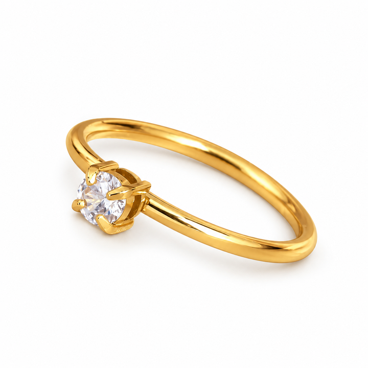 Solitaire ring hvid cz sten - 18 karat forgyldt titanium
