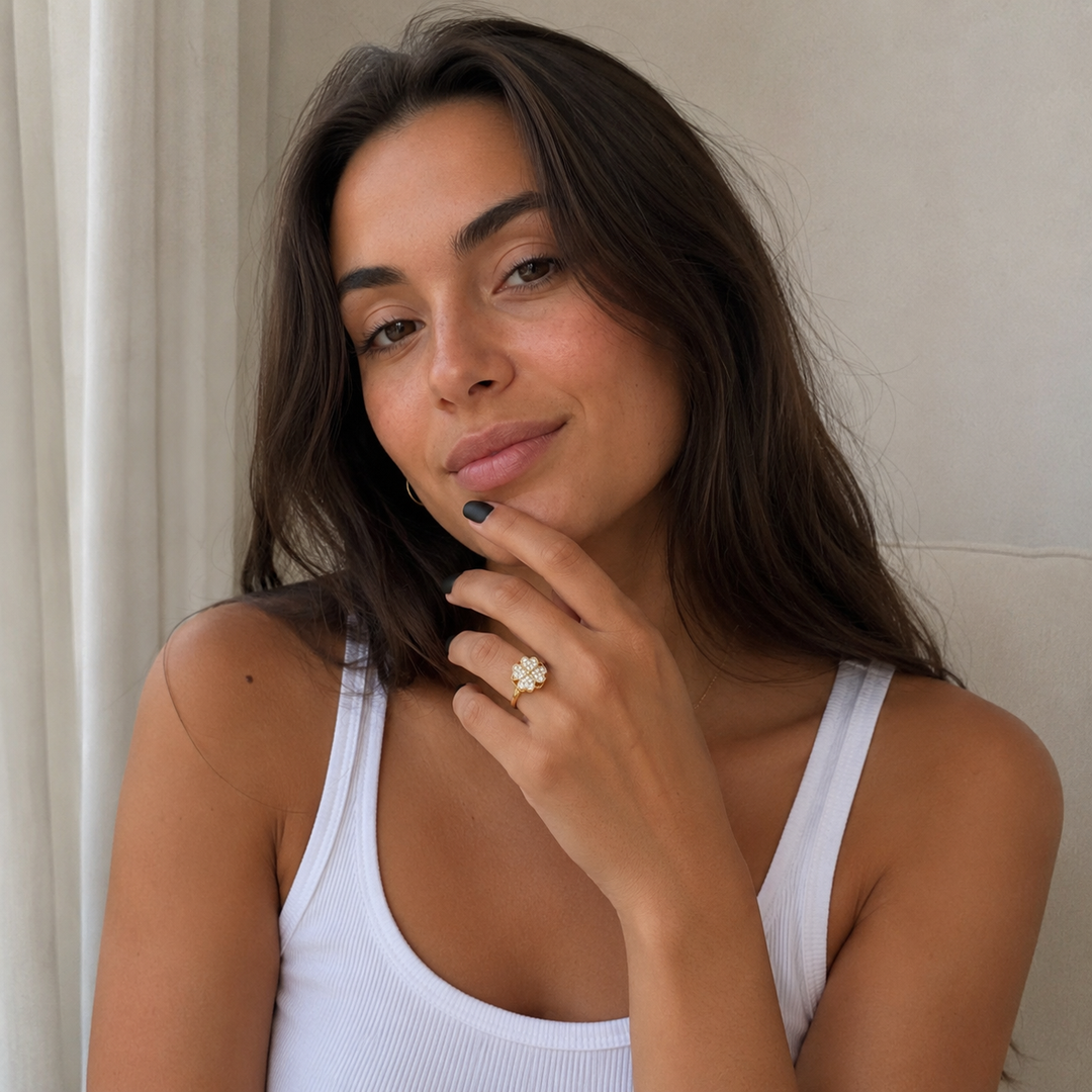Roterende antistress firkløver spinning ring - 18 karat forgyldt kobber
