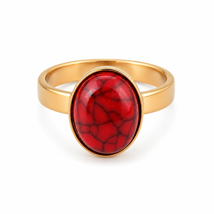 Rød oval ring - 18 karat forgyldt titanium