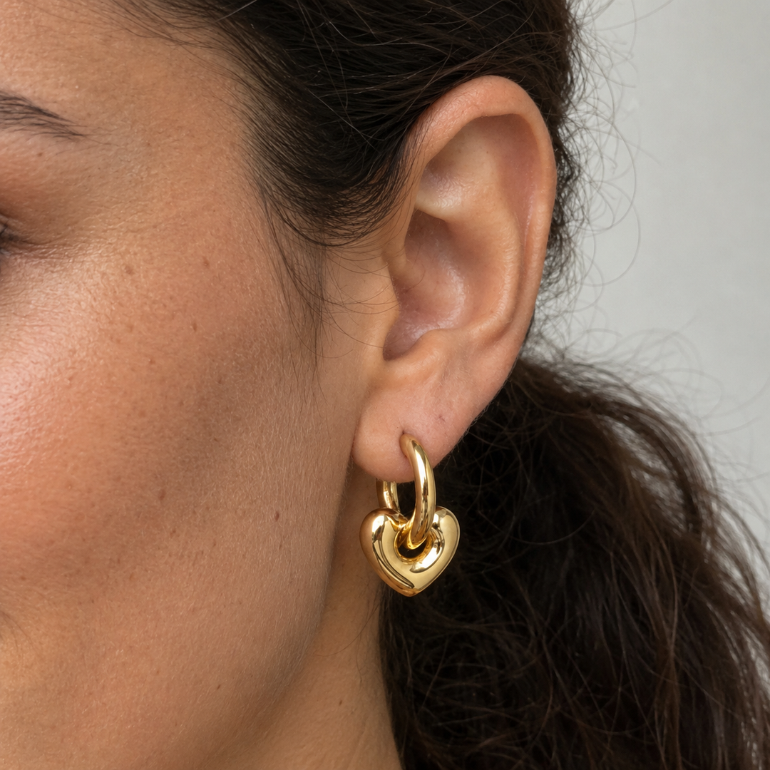 Chunky hoops hjertevedhæng - 18 karat forgyldt ædelstål