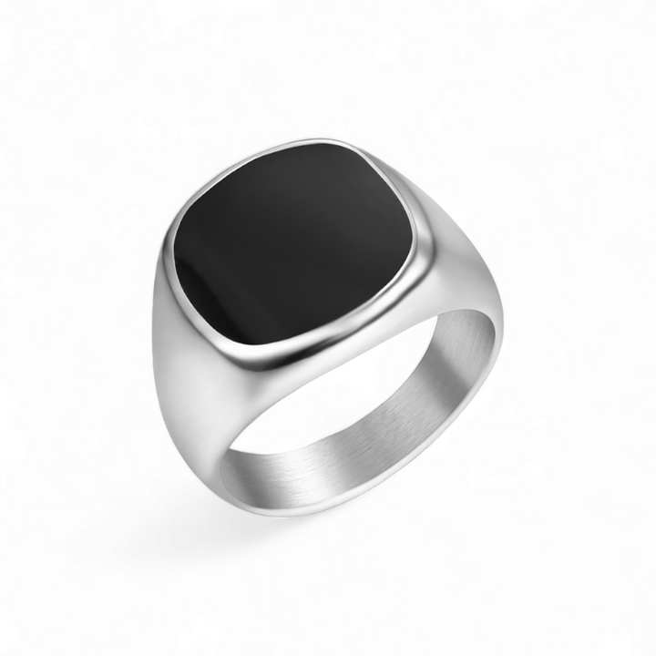 Statement ring sort flade - titanium