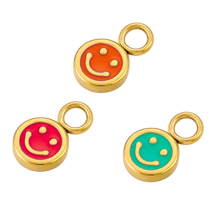 Smiley micro vedhæng i forgyldt titanium – orange og grøn