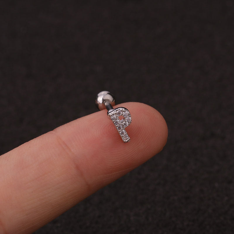 Ørestikker zirkon bogstav kuglelås - ædelstål
