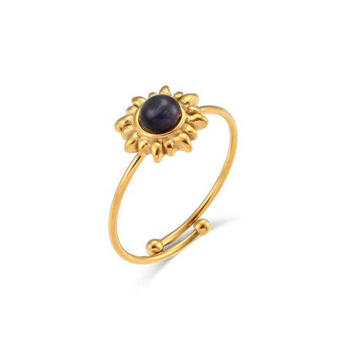 Sol ring med sort opal i 18 karat forgyldt rustfrit ædelstål