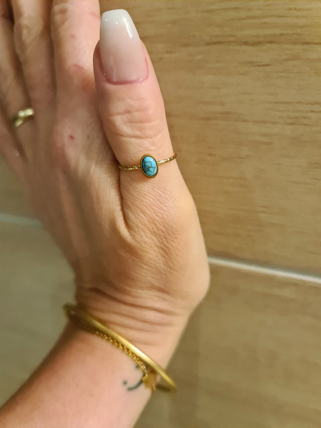 Vintage ring med turkis i 14 karat forgyldt stål