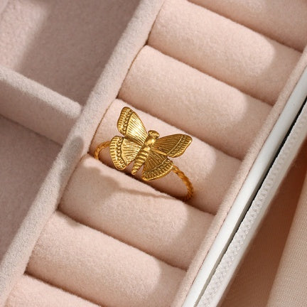 Vintage sommerfugl ring i 18 karat forgyldt stål