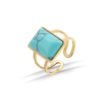 Vintage ring med firkantet turkis i 18 karat forgyldt titanium