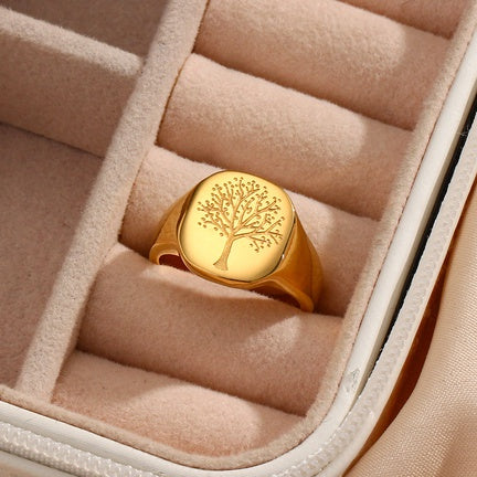 Livets Træ "Yggdrasil" statement ring i 18 karat forgyldt rustfrit ædelstål