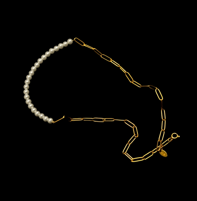 Link halskæde med ferskvands perler i 18 karat forgyldt titanium
