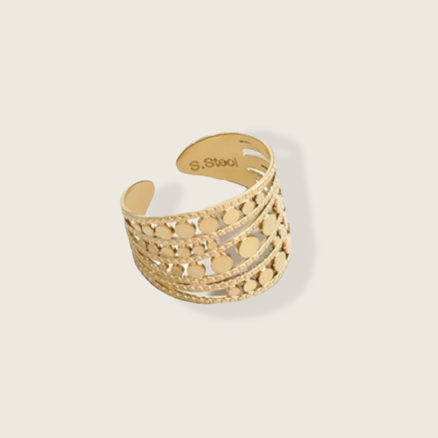 Ring bred mønstret i 18 karat forgyldt stål