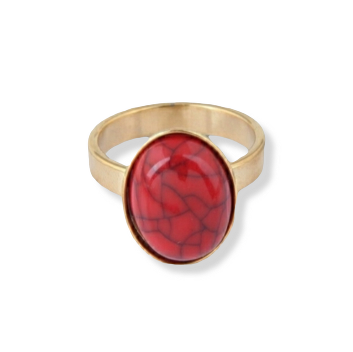 Rød oval ring i 18 karat forgyldt titanium