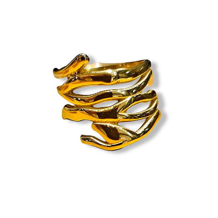 Bred natur statement ring i 18 karat forgyldt rustfrit ædelstål