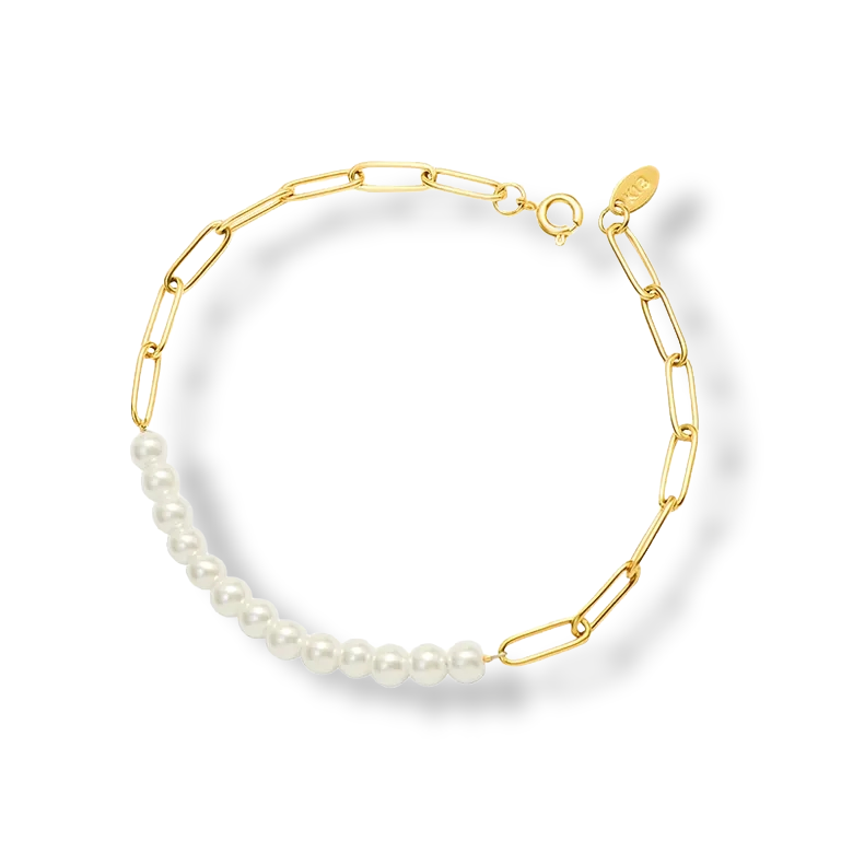 Link armbånd med perler i 18 karat forgyldt titanium