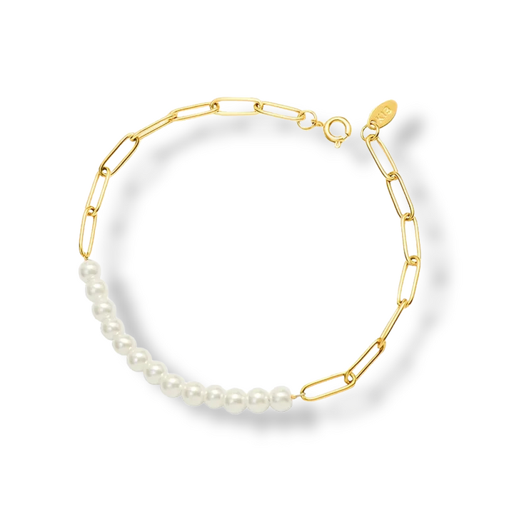 Link armbånd med perler i 18 karat forgyldt titanium