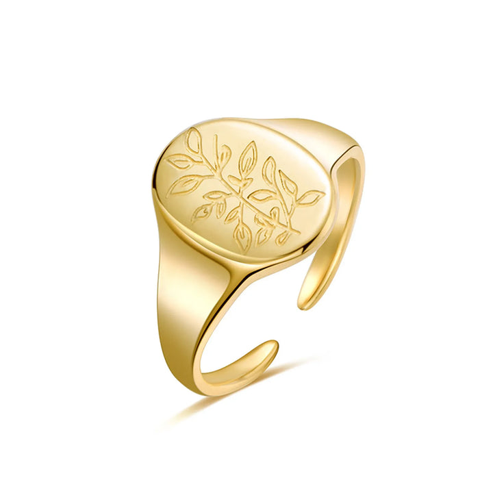 Statement ring med præget blomster i 18 karat forgyldt titanium